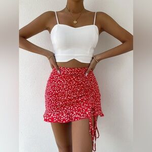 Ditsy Floral Ruched Detail Ruffle Hem Skirt Size Medium